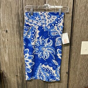LuLaRoe Blue and White Paisley Cassie Pencil Skirt